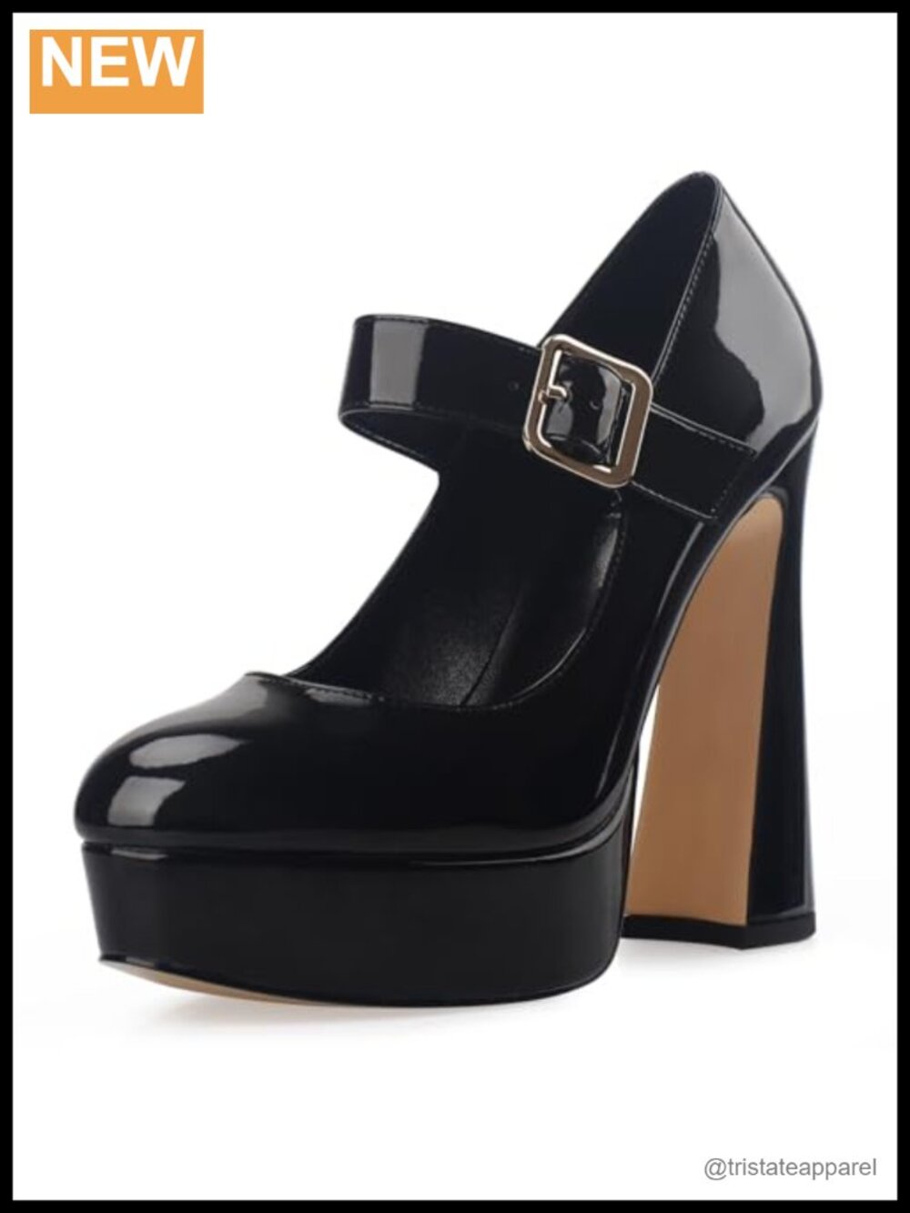 Women Chunky Block Heel Mary Jane Pumps Patent Platform Ankle Strap Heels